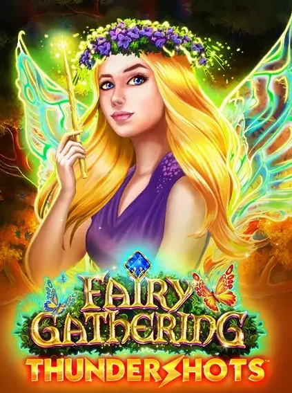 Decorative casino game artwork for DelOro: Thundershots Fairy Gathering